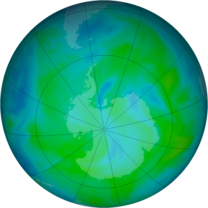 Antarctic ozone map for 08 January 2012